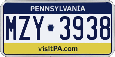 PA license plate MZY3938