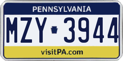 PA license plate MZY3944
