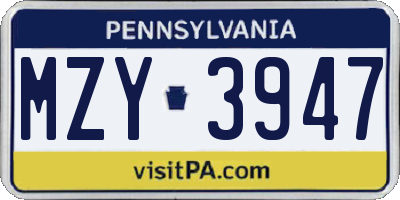 PA license plate MZY3947