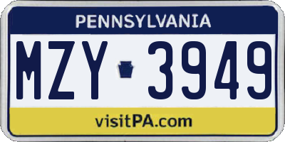 PA license plate MZY3949