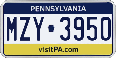 PA license plate MZY3950