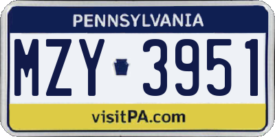 PA license plate MZY3951