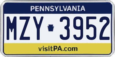 PA license plate MZY3952