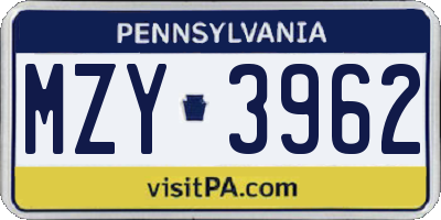 PA license plate MZY3962