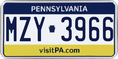 PA license plate MZY3966