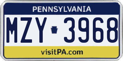 PA license plate MZY3968