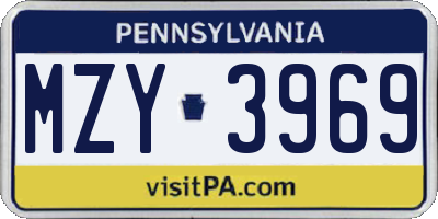 PA license plate MZY3969