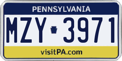 PA license plate MZY3971