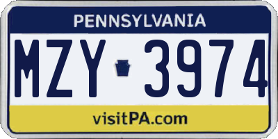 PA license plate MZY3974