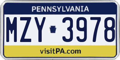 PA license plate MZY3978