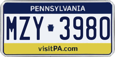 PA license plate MZY3980