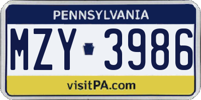 PA license plate MZY3986