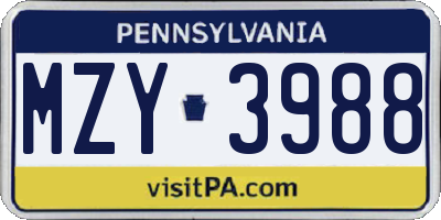 PA license plate MZY3988