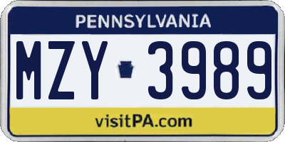 PA license plate MZY3989