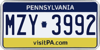 PA license plate MZY3992