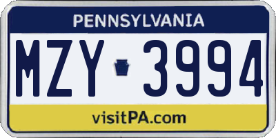 PA license plate MZY3994