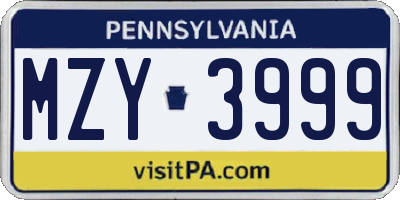 PA license plate MZY3999