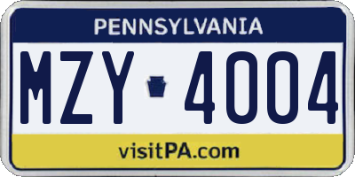 PA license plate MZY4004