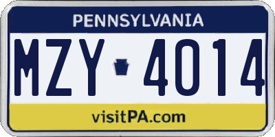 PA license plate MZY4014