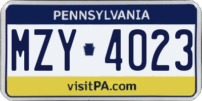 PA license plate MZY4023