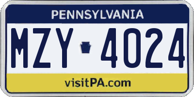 PA license plate MZY4024