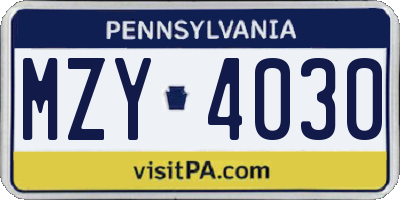 PA license plate MZY4030
