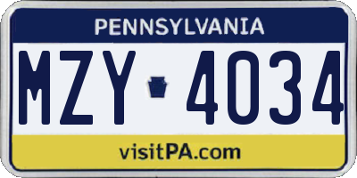PA license plate MZY4034