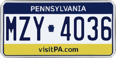 PA license plate MZY4036