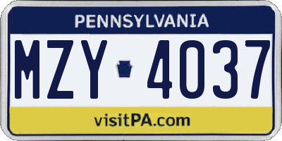 PA license plate MZY4037