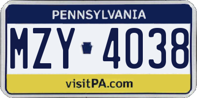 PA license plate MZY4038