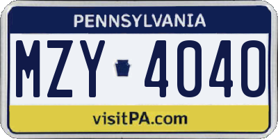 PA license plate MZY4040