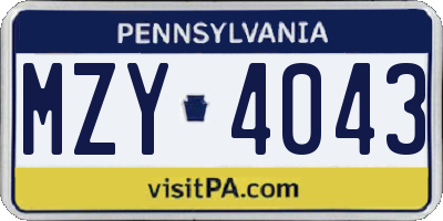 PA license plate MZY4043