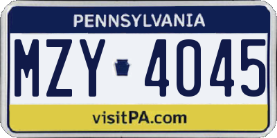 PA license plate MZY4045