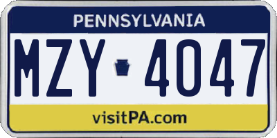 PA license plate MZY4047