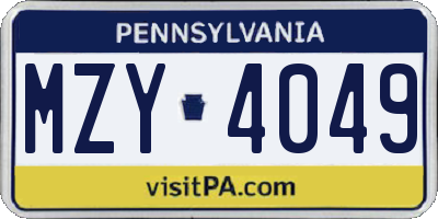PA license plate MZY4049