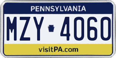 PA license plate MZY4060