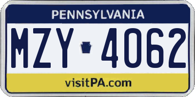 PA license plate MZY4062