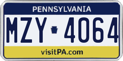 PA license plate MZY4064