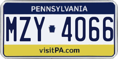 PA license plate MZY4066