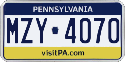PA license plate MZY4070