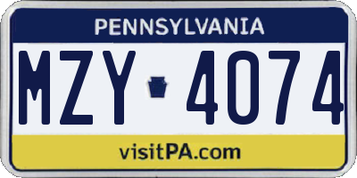 PA license plate MZY4074