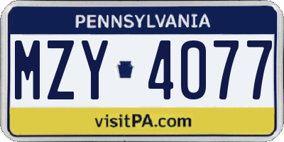 PA license plate MZY4077