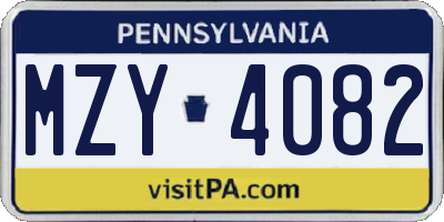 PA license plate MZY4082