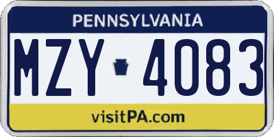 PA license plate MZY4083