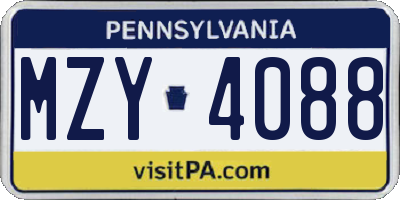 PA license plate MZY4088