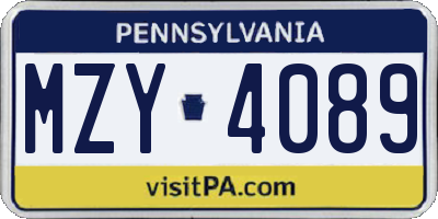 PA license plate MZY4089