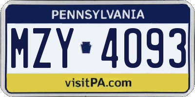 PA license plate MZY4093