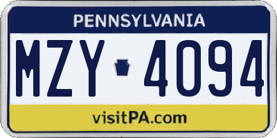 PA license plate MZY4094