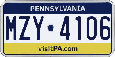 PA license plate MZY4106