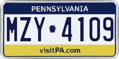 PA license plate MZY4109